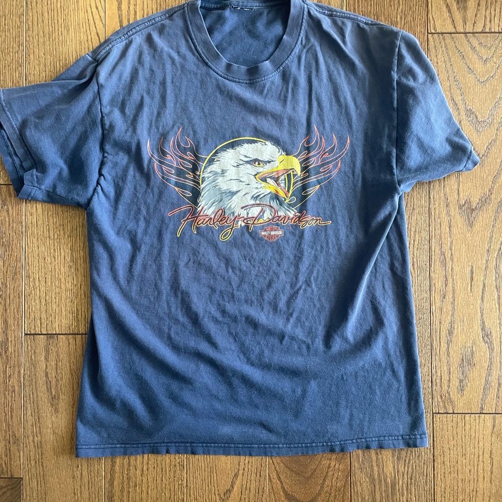 VINTAGE 2003 Harley-Davidson Blue Short Sleeve Tee with Eagle Graphic